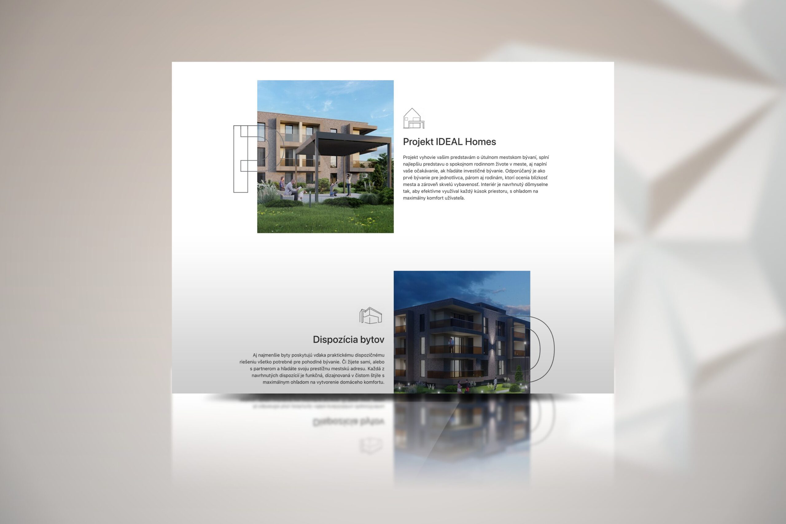Webová stránka na mieru pre developerský pprojekt IDEAL HOMES, webdizajn pre developerský projekt, interaktívna webová stránka