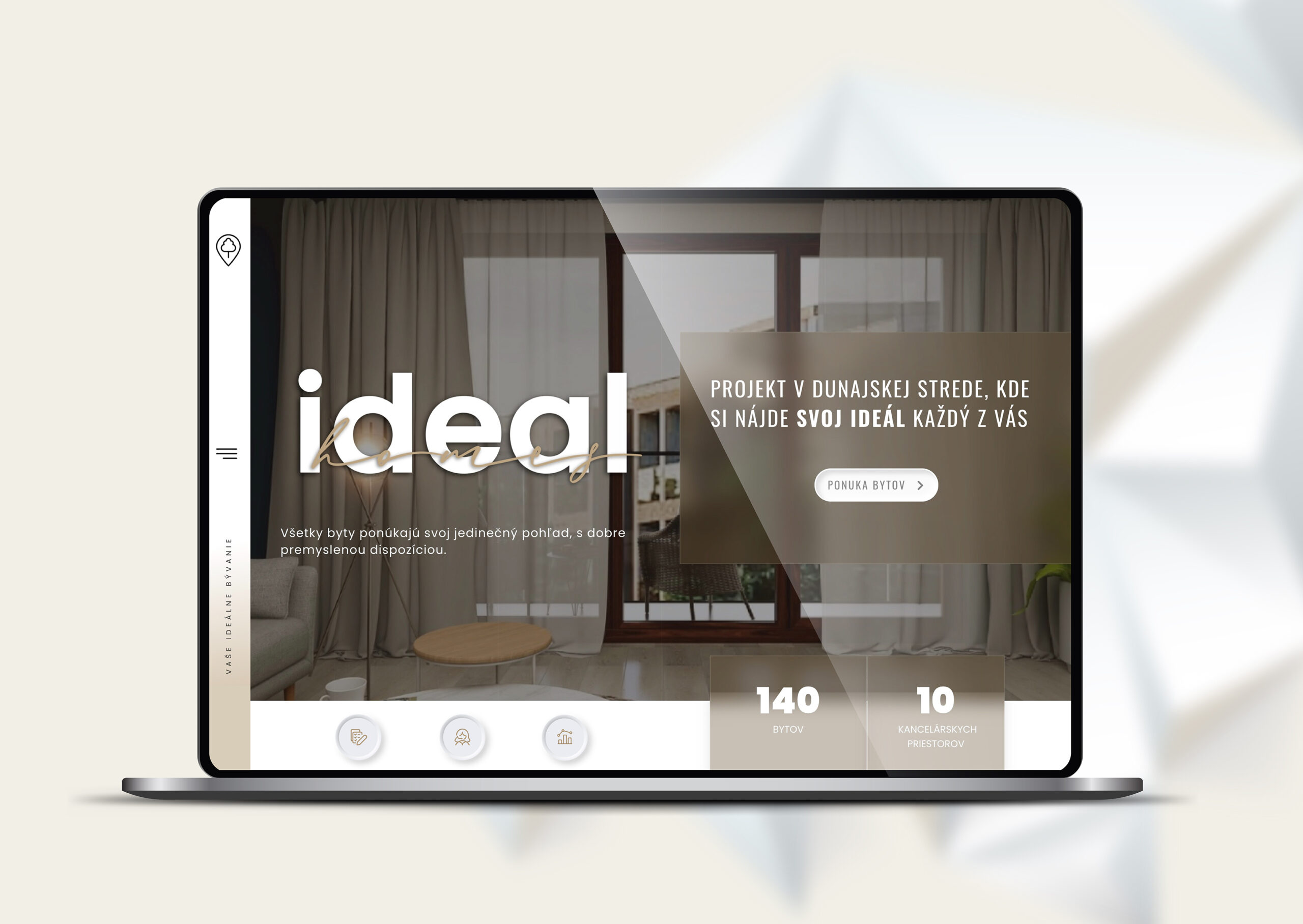 Webová stránka na mieru pre developerský pprojekt IDEAL HOMES, webdizajn pre developerský projekt, interaktívna webová stránka