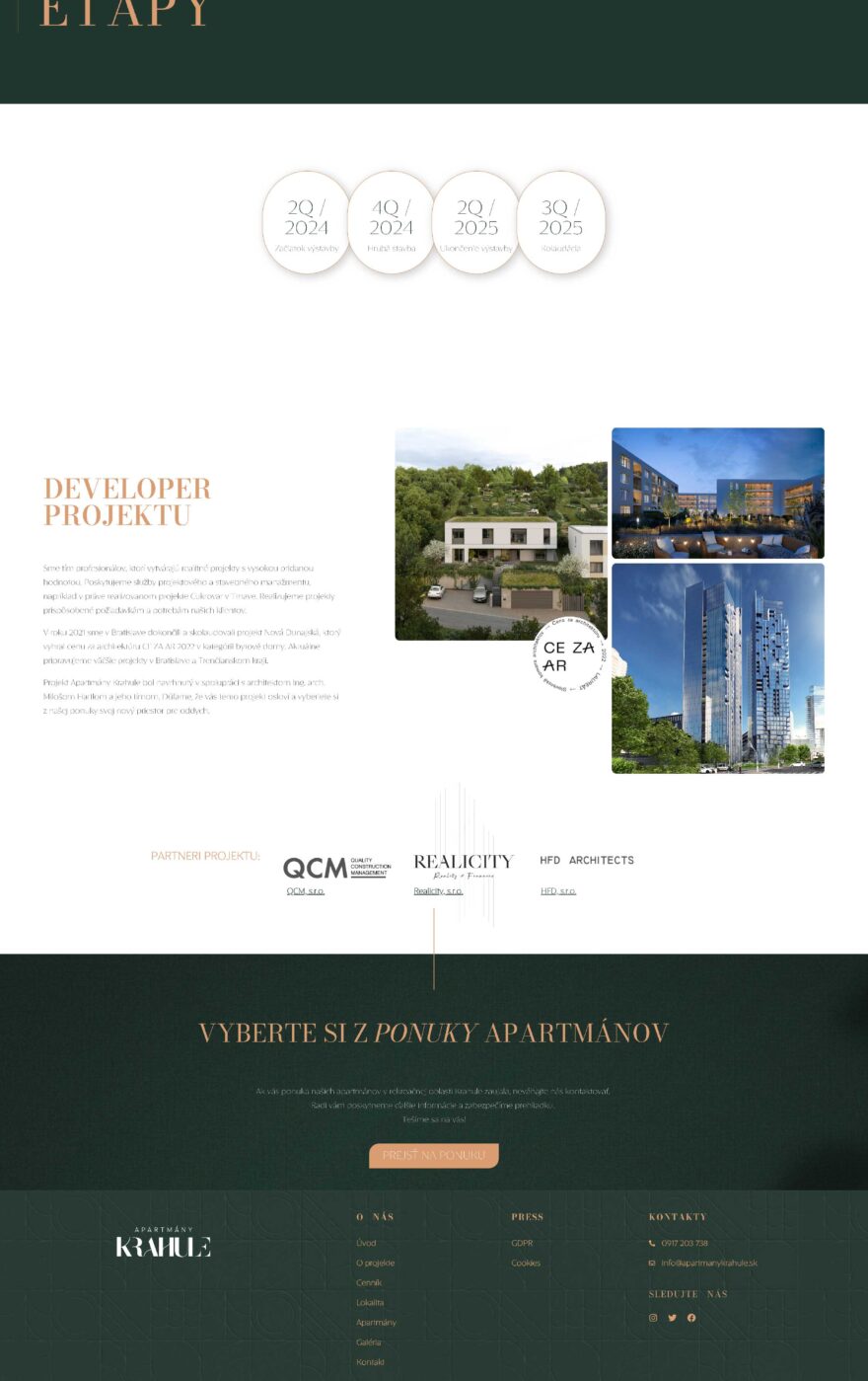 Webová stránka na mieru pre developerský pprojekt Krahule Apartmány, webdizajn pre developerský projekt, interaktívna webová stránka, branding pre developerský projekt a investičné nehnuteľnosti, logo na mieru
