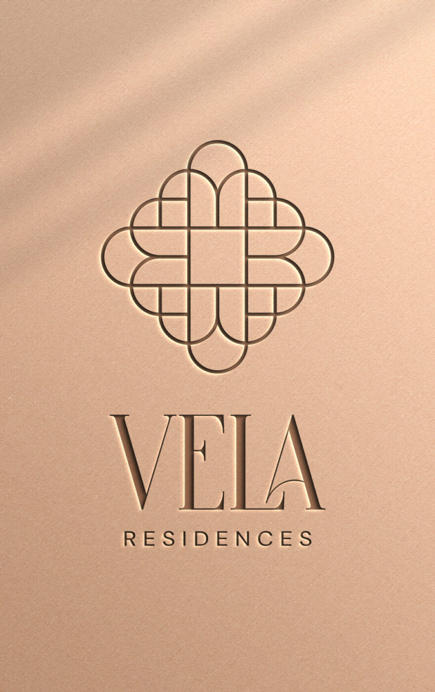 VELA Residences, logo a branding na mieru pre developerský projekt v Dubaji, dizajn loga a firemná identita, logo pre developerskú firmu