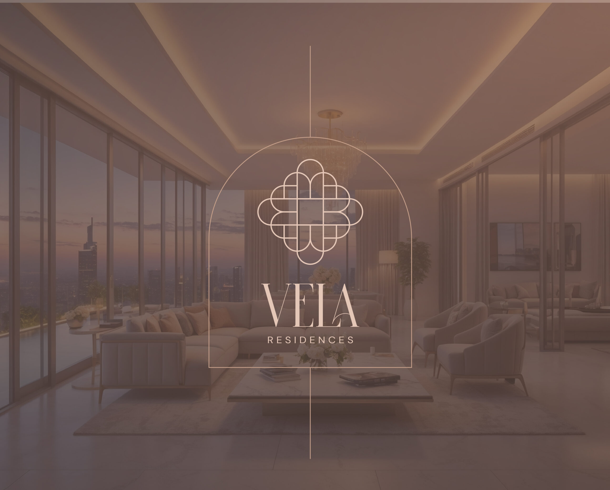 VELA Residences, logo a branding na mieru pre developerský projekt v Dubaji, dizajn loga a firemná identita, logo pre developerskú firmu