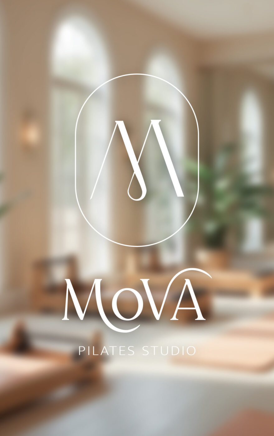 Branding na mieru pre Pilates studio MOVA Pilates, logo na mieru, farebna paleta, grafika